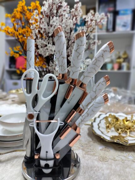 7pc White Marble Knife Set