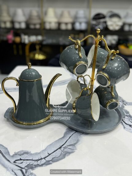 Luxury Black And Gold Tea Set With Tray