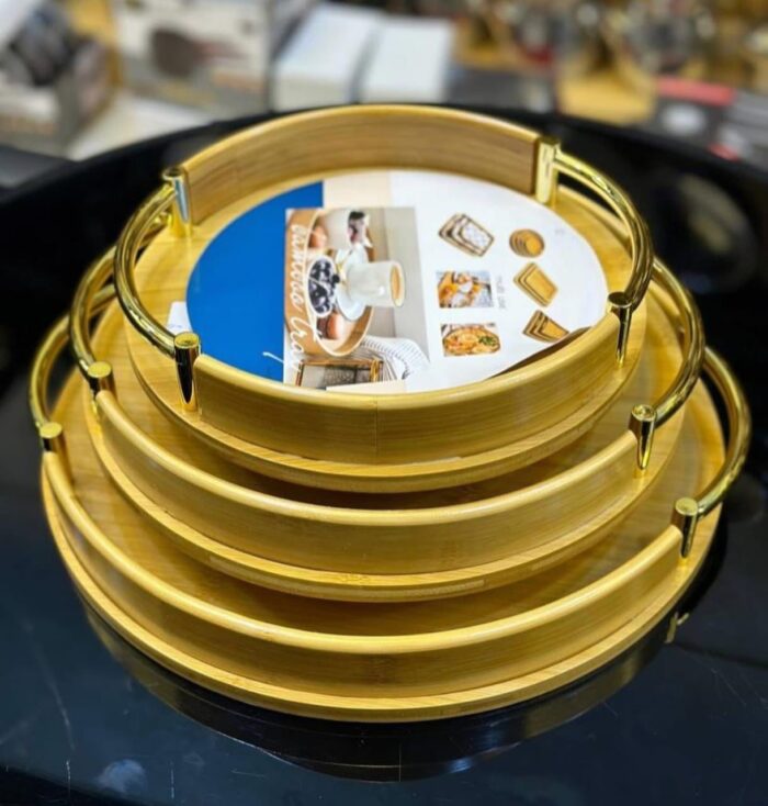 3pcs Round Multi-functional Bamboo Trays