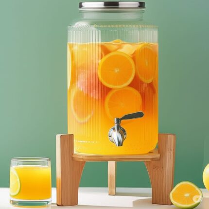 5L Ribbed Juice Dispenser With Bamboo Stand