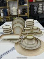 32pc White Brown Porcelain Dinner Set
