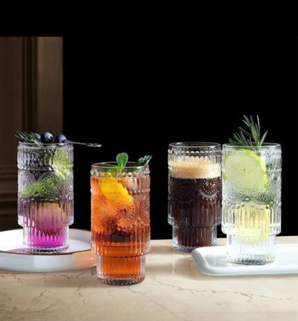 Embossed Vintage Ribbed Transparent Glass Set
