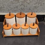 7pcs Ceramic Canisters Set with Bamboo Stand.