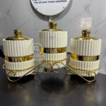 Ceramic Tea Coffee Sugar Set cannister with Gold Stand