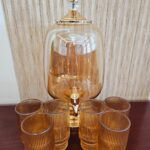 Elegant Amber Glass Beverage Dispenser Set