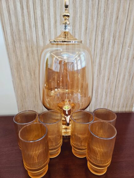 Elegant Amber Glass Beverage Dispenser Set