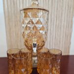 Elegant Amber Glass Beverage Dispenser Set