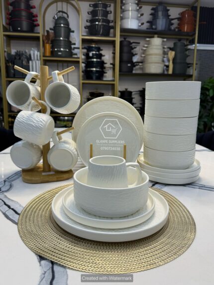 Elegant White Textured Dinner Set