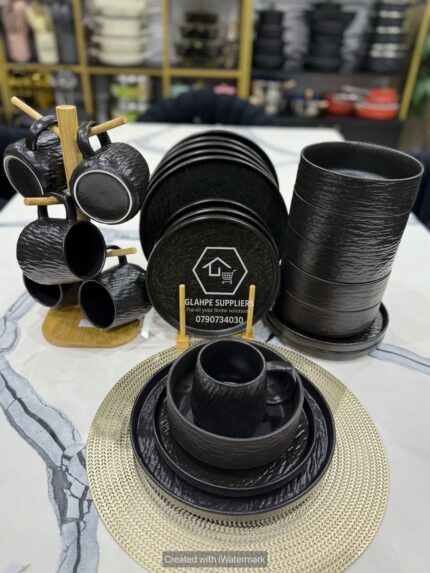 Elegant Black Textured Dinner Set