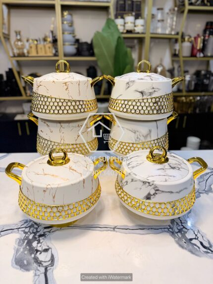 Luxurious Marble & Gold Ceramic Hotpot