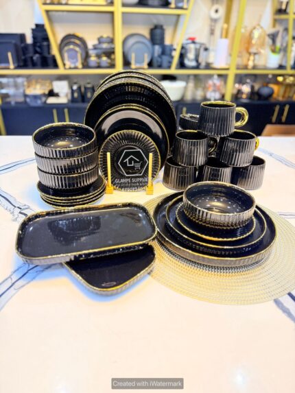 Elegant 32pc Black & Gold Dinner Set