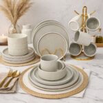 24 pieces white ribbed design dinner set