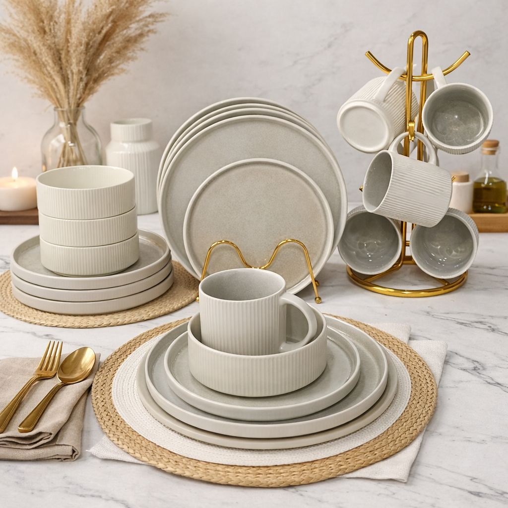IMG-20260226-WA0108 24 pieces white ribbed design dinner set - Image 1