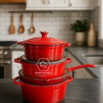 4pcs Red Enamel Cast Iron