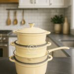 4pcs Cream Enamel Cast Iron