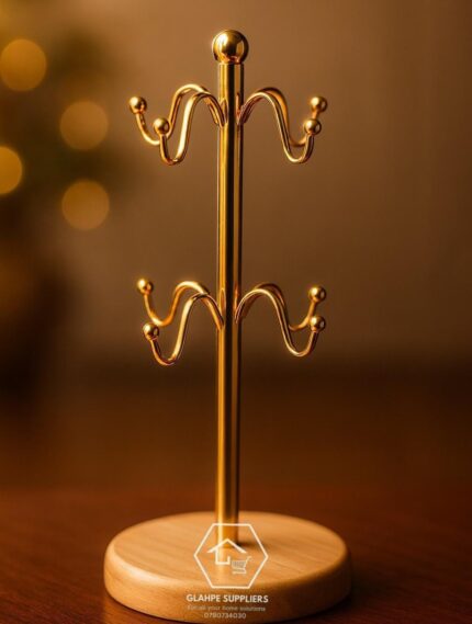 Gold cup stand with bamboo base