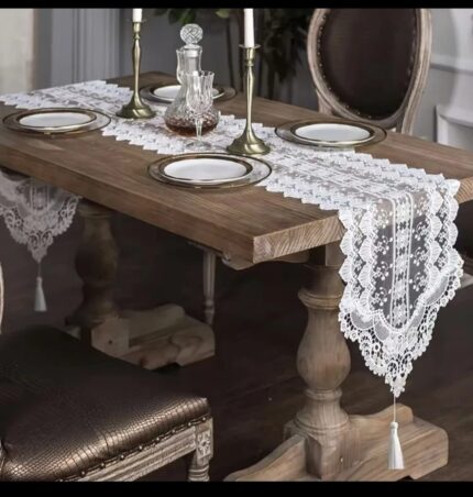 Modern white lace table runner