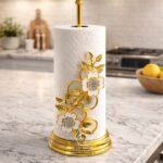 Gold floral paper towel holder