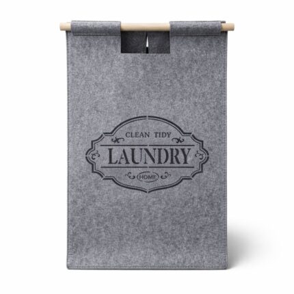 Laundry basket with wooden handle