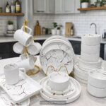 32pc Marble white dinner set