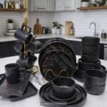 32pcs marble black dinner set