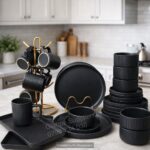 32pcs black Dinner set with a rough texture