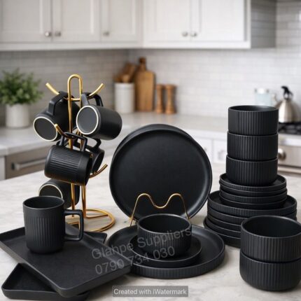 32pcs black Dinner set with a rough texture