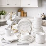 32pcs white dinner set with a rough texture