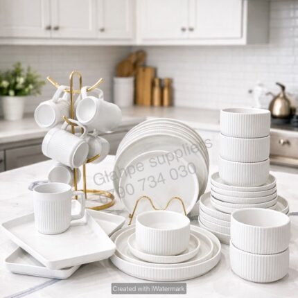 32pcs white dinner set with a rough texture