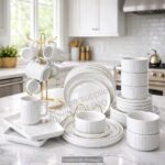 32pcs white ribbed dinner set