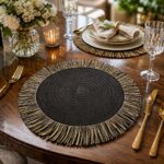 Black woven round mats