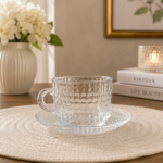 Clear Glass tea cups and saucers (6cups&6saucers)