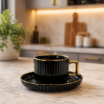 Black and Gold Cup and saucer set - Image 2