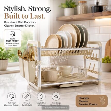 2-Tier Dish Rack with Aluminum Stand