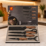 Knife set with wooden profiled handles