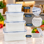 Plastic fridge containers with drainers