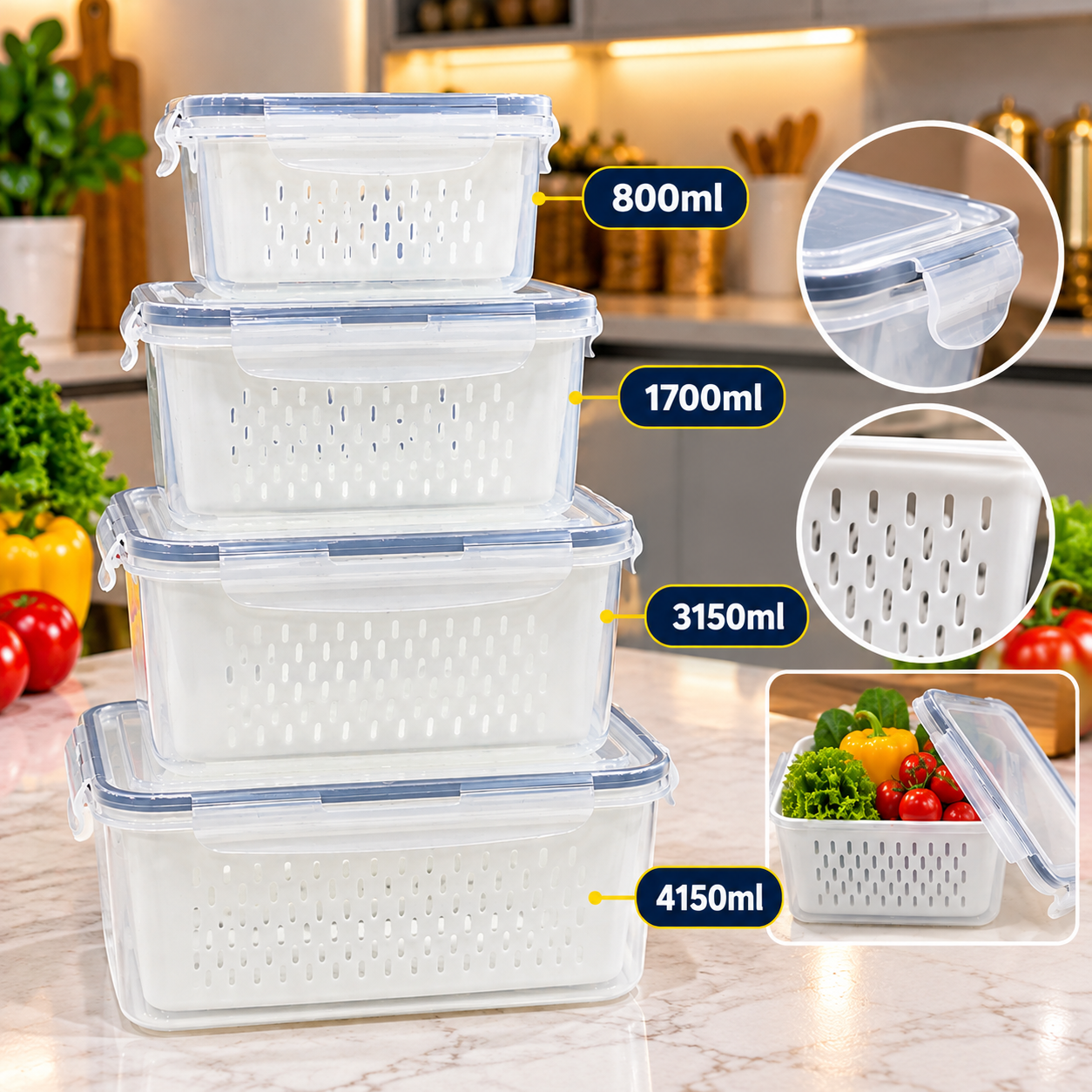 E51A3673-5661-46EA-9332-A1CFFE062E0D Plastic fridge containers with drainers - Image 1