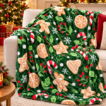 Christmas themed green fleece blanket