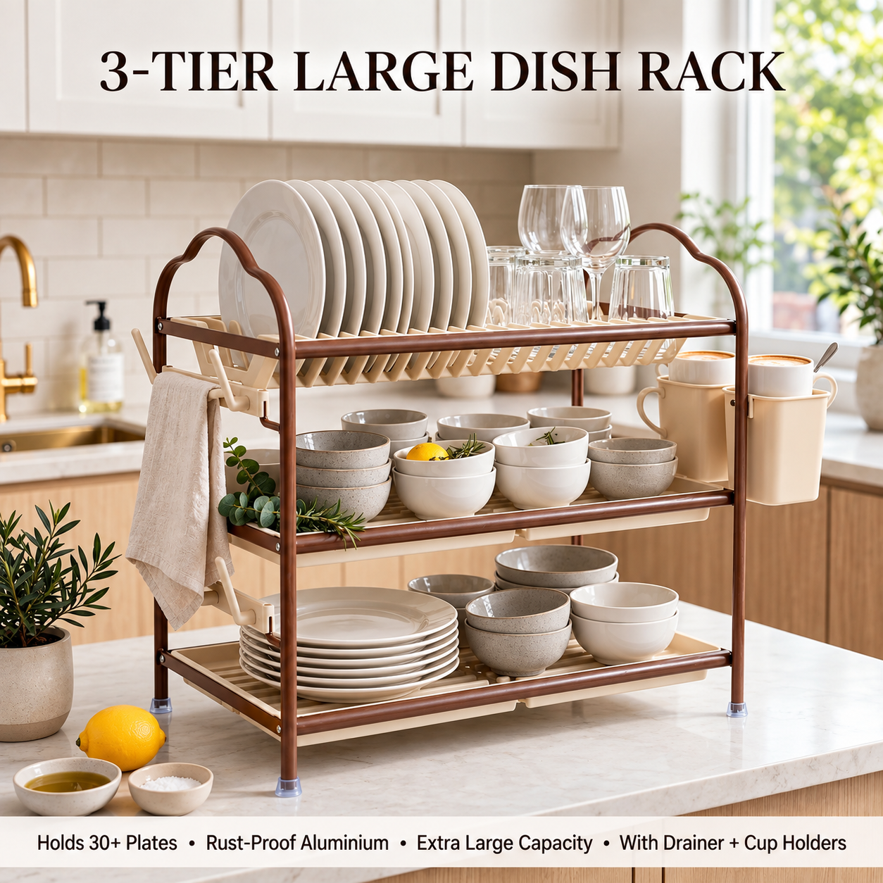 D953DB18-30DE-4B34-8651-975F380FA6A8 3 tier Plastic Dish rack - Image 1